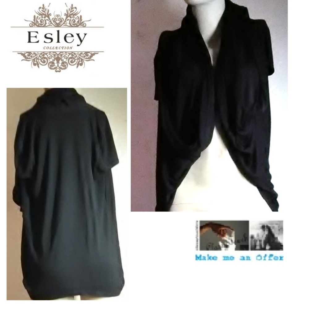 Esley Black Knit Shawl Top Size S